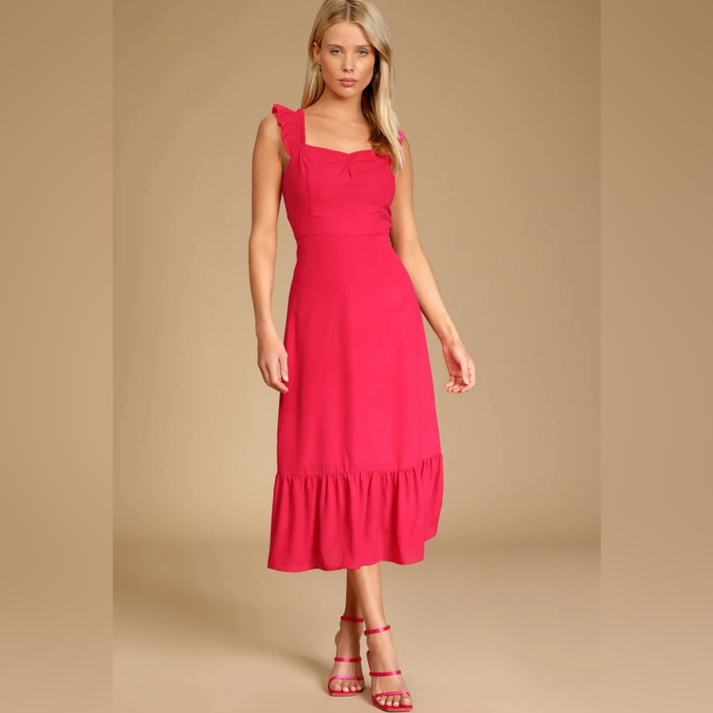 Forever My Sweetheart Magenta Ruffled Midi Dress